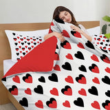 DLERFLOVR Single Duvet Cover, Black and Red Heart Reversible Quilt Cover - So Soft Polyester Fabric - Minimalist Style Bedding Sets with Pillow Cases for Boys, Girls and Children, Red DLERFLOVR