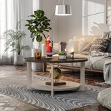 COZAYH Round Wood Coffee Tables with Storage, Rustic Farmhouse Coffee Table with Distressed Wood Top, Large Circle Table for Living Room, Brown, 32Dx32Wx19.5H in COZAYH