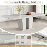7-Piece Extendable Dining Table Set for 6-8 People 63-78 Inch Kitchen Table Set with 6 Beige Upholstered Chairs Modern White Faux Marble Rectangular Dining Room Table Set for Kitchen Apartment Goujxcy