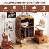 LOKO Record Player Stand with Charging Station, Turntable Stand with Vinyl Storage & USB Ports, Farmhouse Vinyl Record Storage Cabinet for Living Room, Bedroom, Music Room, Holds Up to 150 Albums LOKO