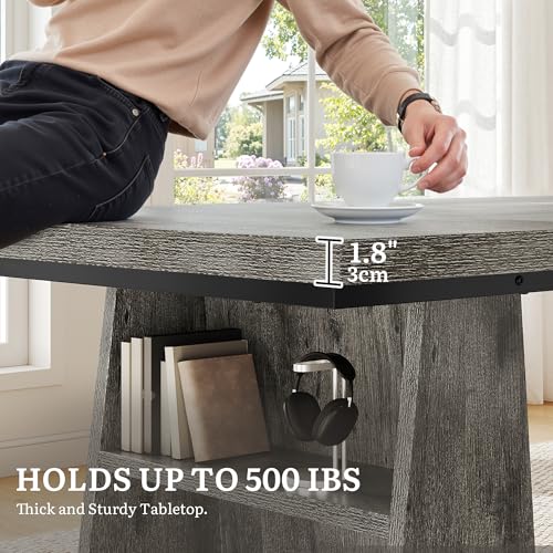 YITAHOME 63" Executive Desk, Large Office Desk Computer Desk with Double Pedestal and Storage Shelves, Wood Simple Workstations Writing Table Conference Table Business Furniture for Home Office, Grey YITAHOME