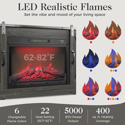 Royalcraft 23 Inch Electric Fireplace Insert for TV Stand, Recessed Mounted Fireplace Heater with 3D Multicolor Flames and Timer, 1400W Free Standing Heater with Remote Control, Low Noise, Black RoyalCraft