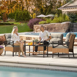 YITAHOME 4-Piece Patio Furniture Wicker Outdoor Bistro Set, All-Weather Rattan Conversation Loveseat Chairs for Backyard, Balcony and Deck with Soft Cushions and Metal Table (Light Brown+Gray) YITAHOME