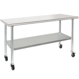 HARDURA Stainless Steel Table with Wheels 24 x 60 Inches Casters NSF Heavy Duty Commercial Work & Prep Table with Undershelf and Galvanized Legs for Restaurant Kitchen Bar and Hotel Garage HARDURA Restaurant Equipment