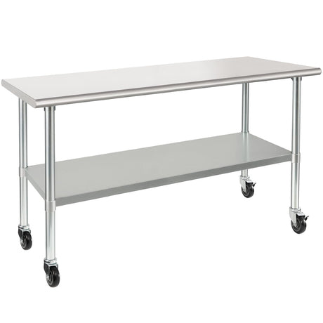 HARDURA Stainless Steel Table with Wheels 24 x 60 Inches Casters NSF Heavy Duty Commercial Work & Prep Table with Undershelf and Galvanized Legs for Restaurant Kitchen Bar and Hotel Garage HARDURA Restaurant Equipment
