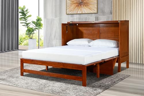 Mega Solutions Amalfi Murphy Cabinet Chest Desk Bed with Drawers & USB Charging Station (Queen Size, Cherry) Mega Solutions