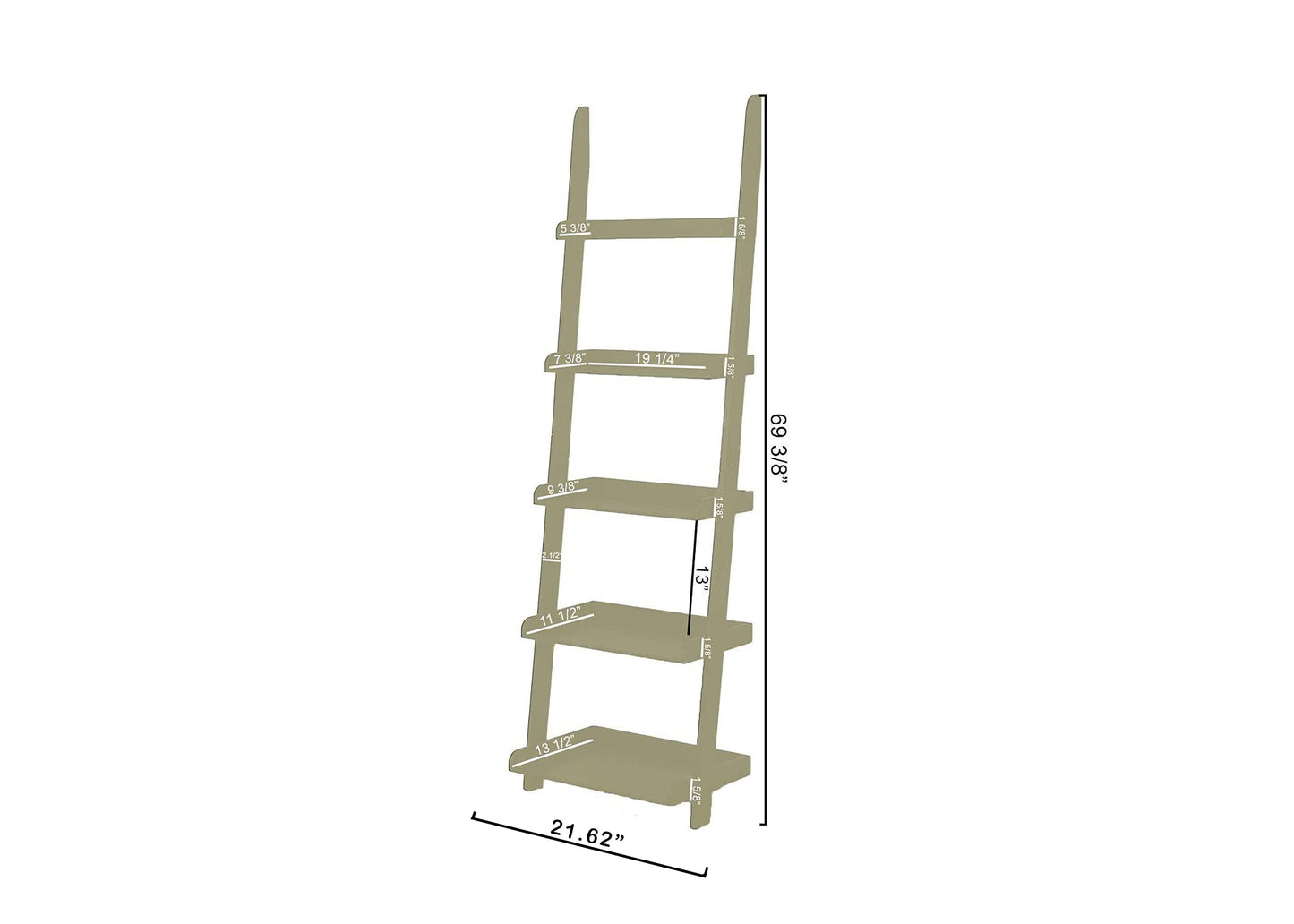 eHemco Contemporary 5-Tier Leaning Wall Ladder Bookshelf in White - WoodArtSupply