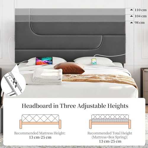 Yaheetech Dark Gray Upholstered Queen Bed Frame with USB Charging and 4 Storage Drawers Yaheetech