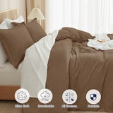 PHF Waffle Duvet Cover Set King Size, No Snagging Ultra Soft Luxury Textured Breathable Comforter Cover for All Season 3pcs, Durable Bedding Duvet Set with 2 Pillow Shams, 104"x90", Mocha/Cocoa Brown PHF
