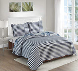 Brilliant Sunshine Blue Plaids and Stripes Patchwork, 3-Piece Quilt Set with 2 Shams, Reversible Bedspread, Soft Lightweight Coverlet, All-Season, Full/Queen, Blue Brilliant Sunshine