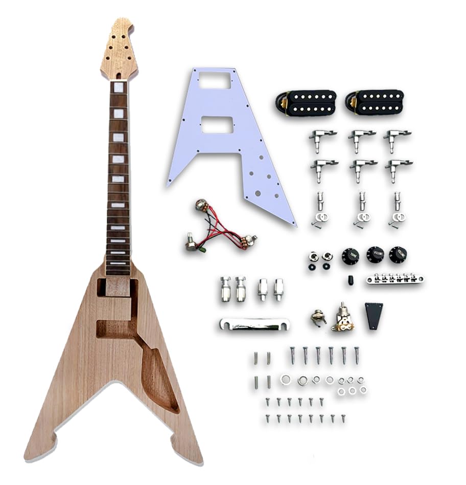 Electric Guitar Kit unfinished Rosewood Fingerboard Fretboard Guitar Body with All Accessories Fully Components Included Electric Guitar Kit All Parts Included Build Your Own (TZ-46) WoodArtSupply
