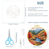 Zhenqing Lake Autumn Forest Embroidery Kit for Beginners, Pre-Printed 29x29cm Circular Cotton Fabric with 20cm Hoop, Fall Lakeside Landscape Design (C0193)