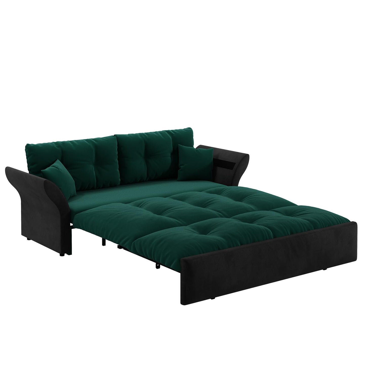 KIVENJAJA 74.8” Queen Pull Out Sofa Bed, 3 in 1 Convertible Sleeper Sofa Futon Pullout Couch, Velvet Tufted Cloud Loveseat with 2 Pillows for Living Room Bedroom Apartment, Emerald Green