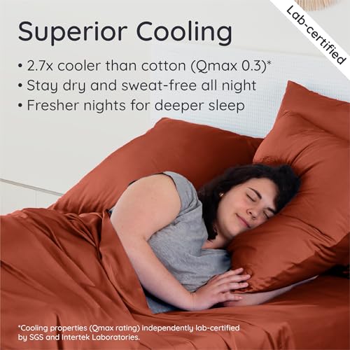 Bambaw 100% Viscose Derived from Bamboo Sheets Queen Size Set – 4pcs Cooling Sheets Queen, Luxury Bedding, Soft & Breathable, Deep Pocket Fits Up to 16'' Mattresses (Terracotta) Bambaw
