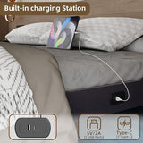 Muluflower Floating Bed Frame Full Size with LED Lights and Charging Station, Grey Linen Metal Platform Bed Frame, Easy Assembly, No Box Spring Needed (Full) Muluflower