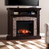 SEI Furniture Grantham Faux Stone Corner Electric Fireplace with Hidden Media Shelf, New Ebony SEI Furniture