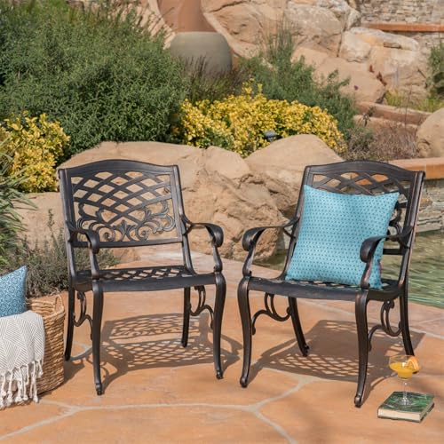 Modern Traditional Armchair, Dining Chair with Floral Decoration and Curved Legs, Outdoor Dining Chair with Lattice Design, Stylish Design, Perfect for The Garden, Backyard and Patio WoodArtSupply
