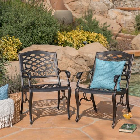 Modern Traditional Armchair, Dining Chair with Floral Decoration and Curved Legs, Outdoor Dining Chair with Lattice Design, Stylish Design, Perfect for The Garden, Backyard and Patio WoodArtSupply