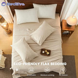 Bedlifes 100% French Pure Linen Sheets Queen Size Breathable and Cooling Flax Sheet Set Soft Durable and Moisture Wicking 16 Inch Deep Pocket-4 Piece(Queen,Linen) Bedlifes