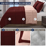 Elegant Comfort 3-Piece Reversible Comforter Set, All Season Cozy, Soft Down Alternative, Quilted - Box Stitched - Duvet Insert with 4 Corner Tabs, Comforter with Shams, Twin XL, Burgundy/Dusty Rose Elegant Comfort