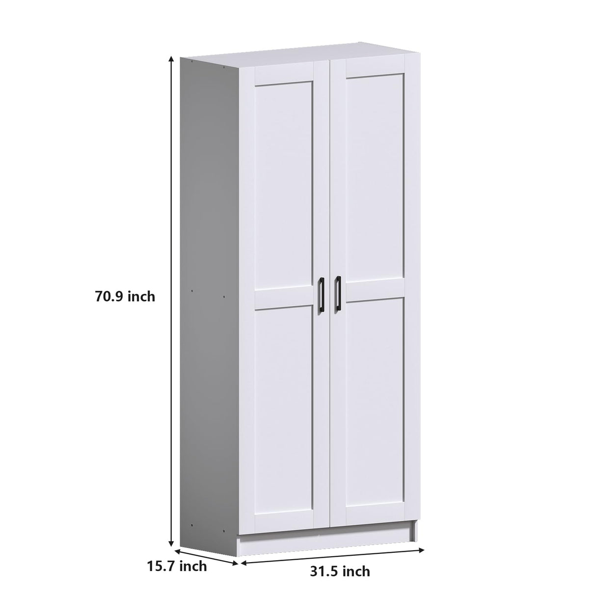 White Tall Kitchen Pantry Cabinet Organizers and Storage with Doors and Adjustable Shelves，Wood Large Gabinetes Para Cocina Office Bookshelf for Laundry Room Cabinets (31.5”W*15.7”D*71”H) Fenghua Lizhi