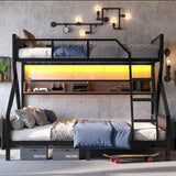 Harper & Bright Designs Twin XL Over Queen Bunk Bed with Storage Shelves and LED Lights, Metal Bunk Bed Frame for Kid Teens, Space-Saving & Noise-Free Design, Black Harper & Bright Designs