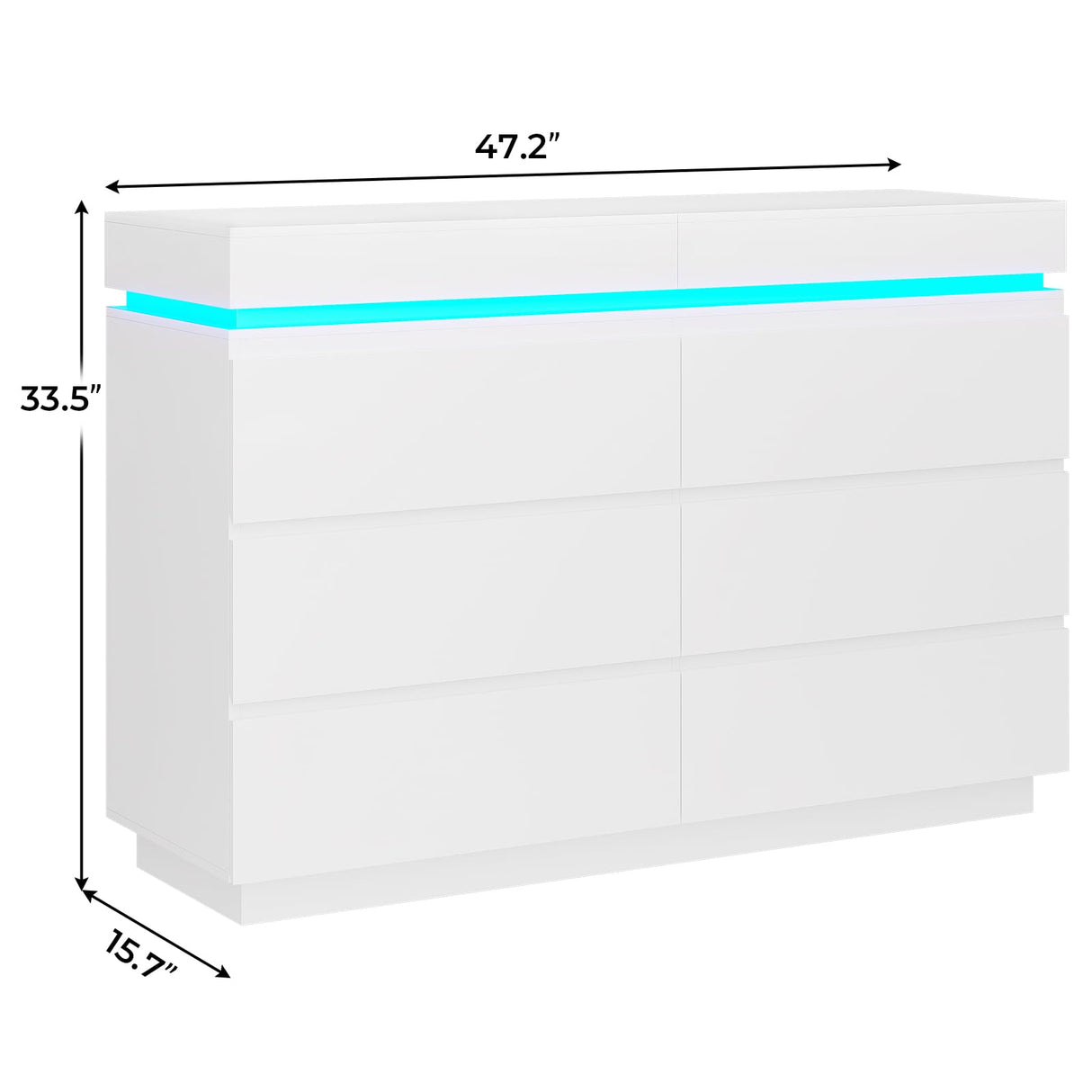 DICTAC Modern 6 Drawers White Dresser with Sliding Desktop, Wide Chest of Drawers with Charging Station & LED Lights, Large Storage Tower Clothes Organizer, White Dresser for Bedroom DICTAC