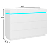 DICTAC Modern 6 Drawers White Dresser with Sliding Desktop, Wide Chest of Drawers with Charging Station & LED Lights, Large Storage Tower Clothes Organizer, White Dresser for Bedroom DICTAC