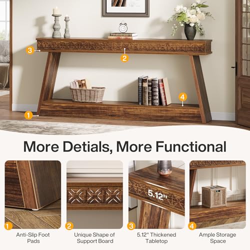Tribesigns 70.9 Inch Long Console Table for Entryway, 2-Tier Farmhouse Entryway Table with Storage, Narrow Sofa Table Behind The Couch, Wood Accent Table for Hallway, Living Room, Foyer, Dark Brown Tribesigns