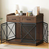 HOOBRO Heavy Duty Dog Crate Furniture, 39.4” Dog Kennel with Drawers, Wooden Dog Cage Indoor Side End Table for Medium Large Dogs, Triple Door Design, Walnut and Black WL106GW03 HOOBRO