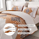 Dintszyayue Boho Quilt Set King Size 3 Pieces Aztec Texture Bedspread Coverlet Set Bohemian Quilt Bedding Set Microfiber Lightweight Bed Cover for All Seasons (Terracotta, 90"×103") Dintszyayue