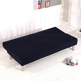 Solid Colour Armless Sofa Bed Cover Polyester Spandex Stretch Futon Slipcover 3 Seater Elastic Full Folding Couch Sofa Shield fits Folding Sofa Bed Without Armrests 80" x 50" in (Black) Homonic