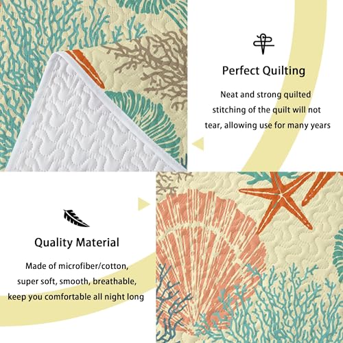 Tritard 3 Piece Coastal Quilt Sets Full/Queen Size - Reversible Microfiber Quilts with 2 Shams Soft Lightweight Beach Bedding Nautical Bedspread Coverlet Summer Comforter for All Season, 90''x96'', C4 Tritard