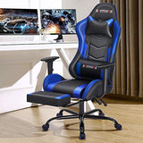 ECOTOUGE PC Massage Gaming Chair with Footrest Ergonomic Office Desk Chair Racing PU Leather Recliner Swivel Rocker with Headrest and Lumbar Pillow, Blue ECOTOUGE