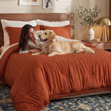 Andency King Size Comforter Set Burnt Orange, 3 Pieces Boho Terracotta Soft Lightweight Bedding Comforter Sets, Rust Tassel All Season Bed Set (104x90In Comforter & 2 Pillowcases) Andency