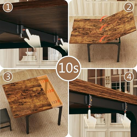 7-Piece Dining Table Set for 4-6, Extendable Kitchen Table Cushion Chairs Set of 6 with 6 Chairs, Rectangle Dining Table with Metal Frame & MDF Board, Folding for Small Apartment Saving Space, Rustic HUAHUU