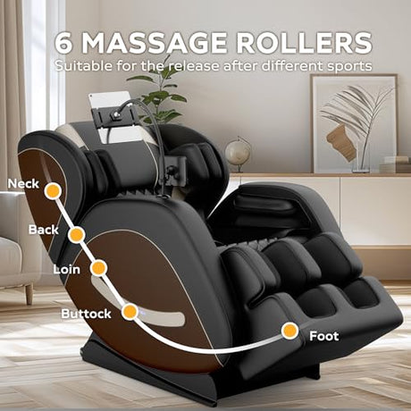 2026 Massage Chair Full Body, Zero Gravity SL-Track Shiatsu Massage Recliner, with Zero Gravity, with Full Body Air Pressure, Heat, APP Control, 6 Fix Point Rollers, Airbags, Deep Yoga Stretch (Brown) AYJOIR