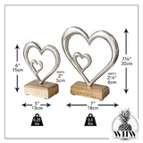 WHW Whole House Worlds Eternity Double Heart Figurines, Set of 2, Hand Cast Aluminum. Mango Wood Gallery Base, 7.75 and 6 Inches WHW Whole House Worlds
