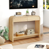 affeivul Curved Console Table Arch with Storage, Narrow Entryway Table with Drawers, 43.3'' Couch Table Behind Sofa Long and Skinny for Living Room TV, Hallway Entrance Foyer, Mid Century Boho Rattan affeivul
