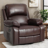 DWVO Rocker Recliner Chair with Heat and Massage, Manual Reclining Chair with Overstuffed Armrest, Rocking Function and Side Pocket, Faux Leather Recliner for Living Room,Brown DWVO