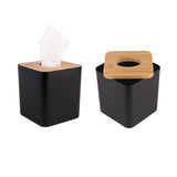 Tissue Box Cover,Tissue Holders,Tissue Box Holder for Bathrooms,Bamboo Cover Plate,Home and Office,5 * 5 * 5.4in (Black) MOCHTERO