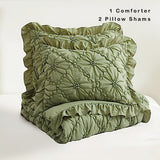 BEDAZZLED Queen Size Comforter Sets, Green Bedding Comforter Set, 3 Pieces Pinch Pleat Bedding Sets with Comforter and Pillowcases Soft Farmhouse Shabby Chic Comforter for All Season BEDAZZLED