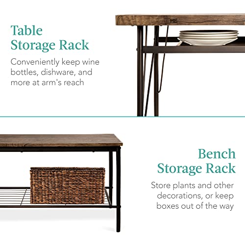 Best Choice Products 6-Piece 55in Modern Dining Set for Home, Kitchen, Dining Room w/Storage Racks, Rectangular Table, Bench, 4 Chairs, Steel Frame - Brown Best Choice Products