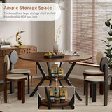 42" Round Dining Table for 4, Farmhouse Kitchen Table with Storage, Space Saving Circle Dinner Table, Rustic Wood Kitchen & Dining Room Tables with Metal Legs for Kitchen, Living Room, Dining Room MECHYIN