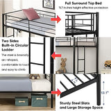 HomJoones Metal Bunk Bed Twin Over Twin Sturdy Heavy Duty Bunk Beds with 2 Side Ladders,Space Saving,No Box Spring Needed,for Boys Girls Teens Adults, Bedroom, Dormitory (Black) HomJoones