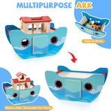 JUSTWOOD Wooden Noah's Ark Toy Animal Play Set, Bible Story Toys Baptism Gift for Boys and Girls Age 1+ Years, Baby Shape Sorter Toy JUSTWOOD