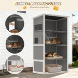 Large 4-Tier Outdoor Cat Enclosure Walk-in Catio with Weatherproof Solid Wood House, Connect to Window, 4 Platforms, 4 Private Resting Rooms & Bridge, for Multiple Cats (Grey) GZPATICY