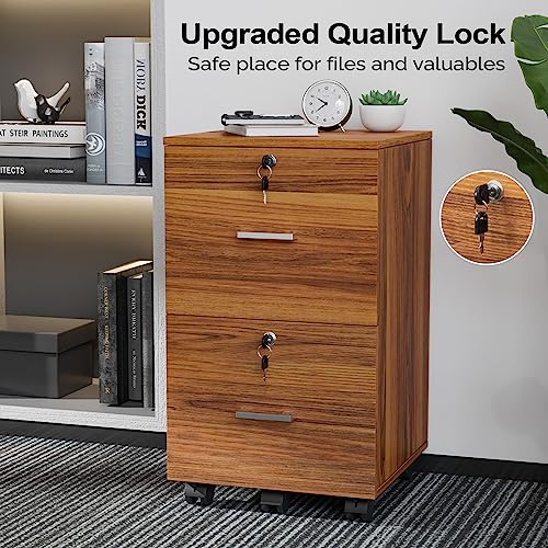 VINGLI 2-Drawer Rolling File Cabinet with Lock, Wood Mobile Filing Cabinet for Hanging Letter Size Filings Under Desk File Cabinet for Home Office, VINGLI