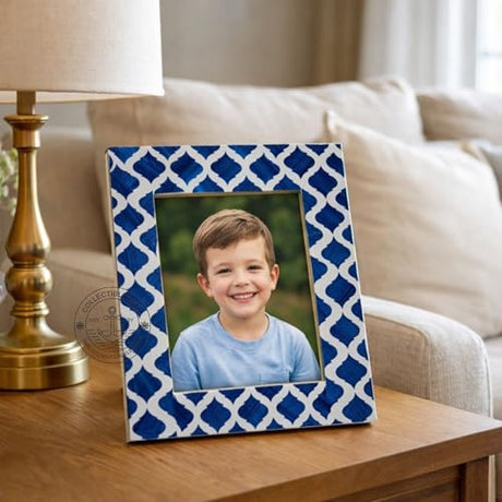 collectiblesBuy Blue & White Picture Frame Bone Inlay Moorish Moroccan Design Tabletop Home Decor Rectangular for tables or console decor collectiblesBuy