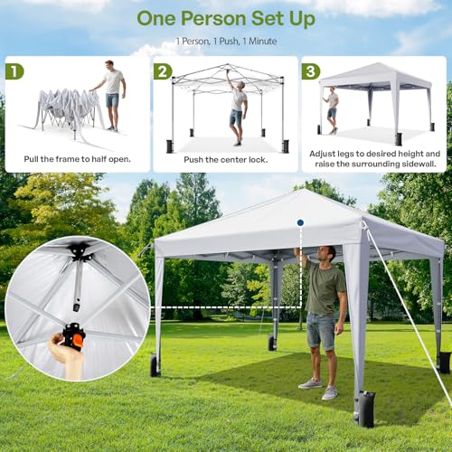 Driftalia 10x10 Pop Up Canopy with Sidewalls, Outdoor Instant Canopy Tent with Carry Bag for Commercial Events, Camping, Backyard Parties - White Driftalia